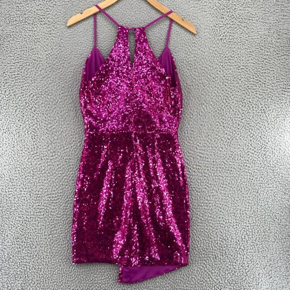 Lulus Dress Women Extra Small Hilaria Fuschia Sequin Bodycon Surplice Mini Party - Picture 4 of 12